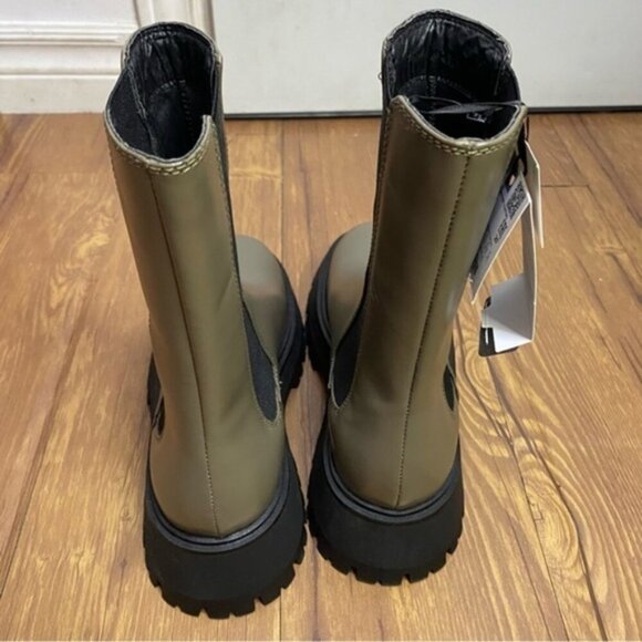 Zara Khaki Green Leather Track Sole‎ Aankle Boots Women Size US 6.5 (EU 37) - Picture 8 of 13